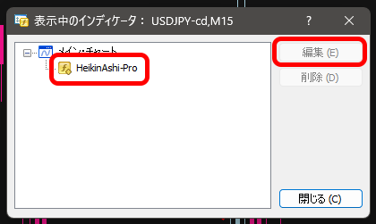 インジケーター名をダブルクリック